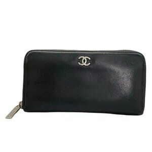 CHANEL - Black Calfskin Long Wallet